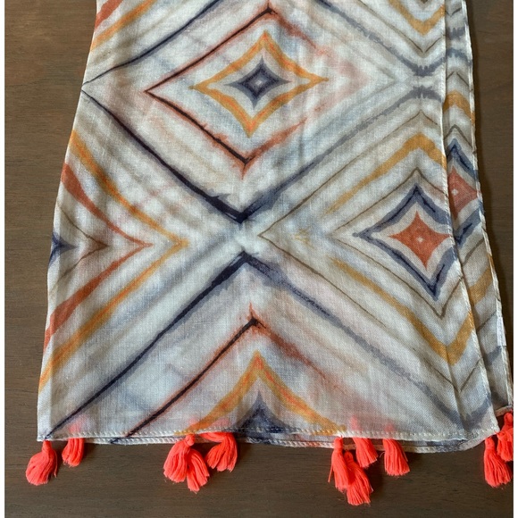 Scarf with Orange Tassels Lightweight 14x70” - Picture 2 of 5